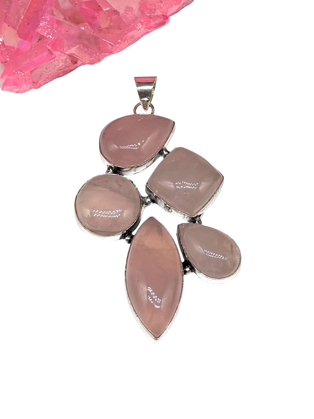 Rose Quartz Necklace Pendant 925 Sterling Silver Overlay